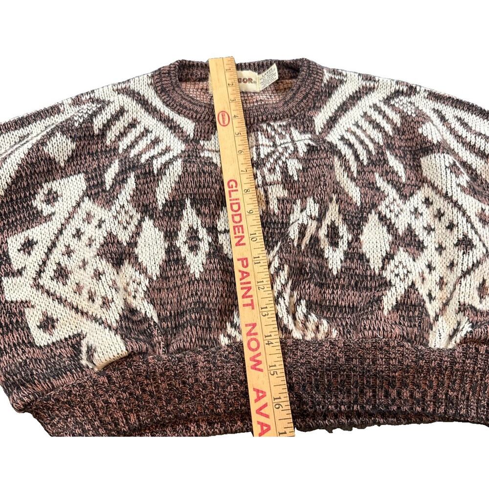 Vintage McGregor Korea Acrylic Cropped Knit Sweater Brown Cream Southwestern L - Picture 5 of 7